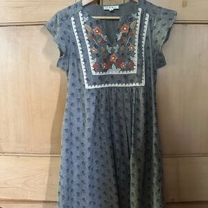 THML Gray Dress with Floral Embroidery